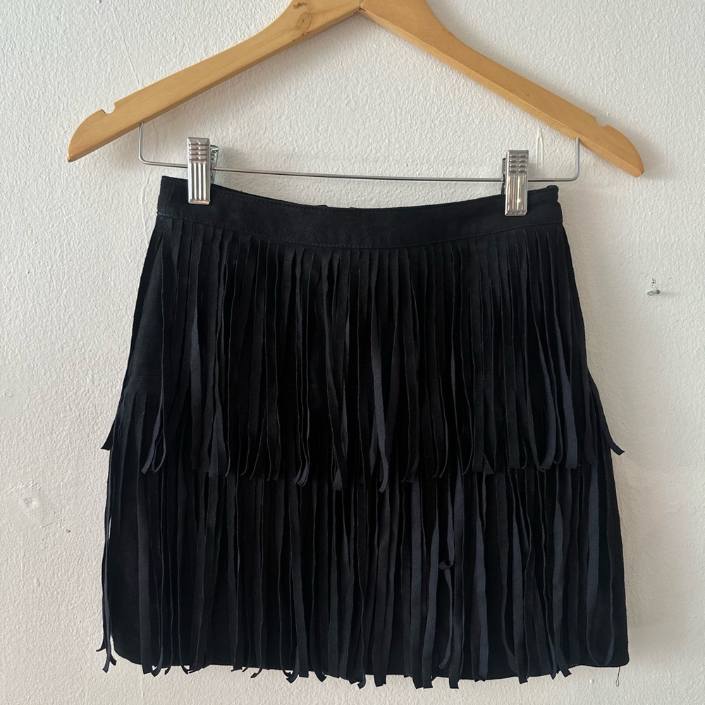 H&M fringe mini skirt black